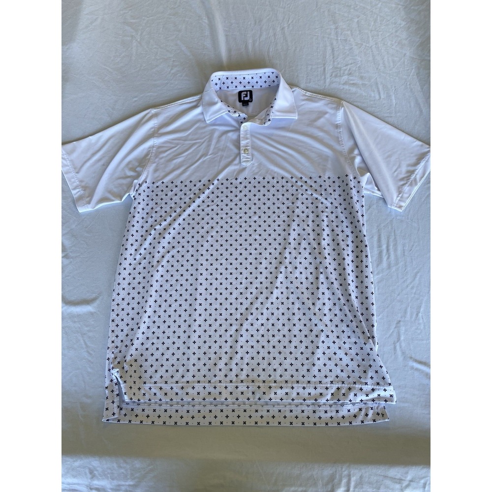 FootJoy FJ Relaxed Fit Pattern Performance Golf Polo Shirt White Mens Large